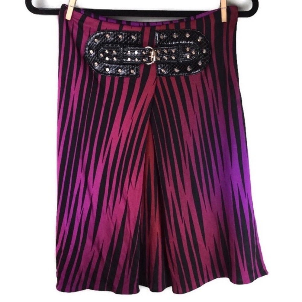 Gucci Leather Water Snake Embossed Belted Ombre Stripe Pleated Midi Skirt Sz 40